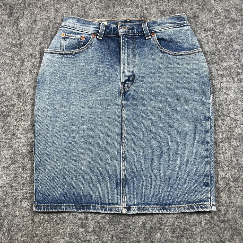 Levi's Premium Denim‎ Skirt Womens 26 Blue Short Pencil 5 Pocket Slit Mid Rise